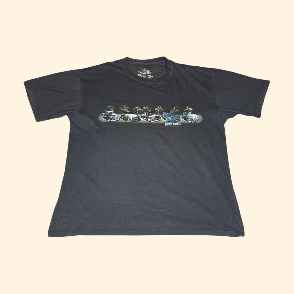 Vintage Newport‎ Blue Mens XXL Graphic T-Shirt American Bad Boys Detroit Trucks